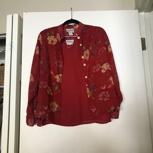 Coldwater Creek Blouse Top Tank set PXS Floral Semi-Sheer Button Floral